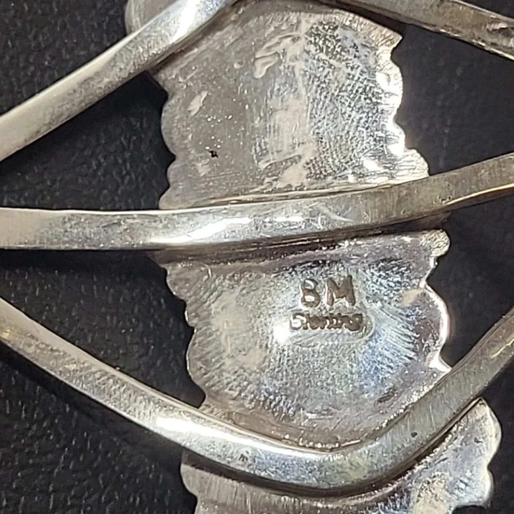 Native American Large Sterling Silver Triple Turquoise Stone Cuff Bracelet ... - Picture 8 of 14